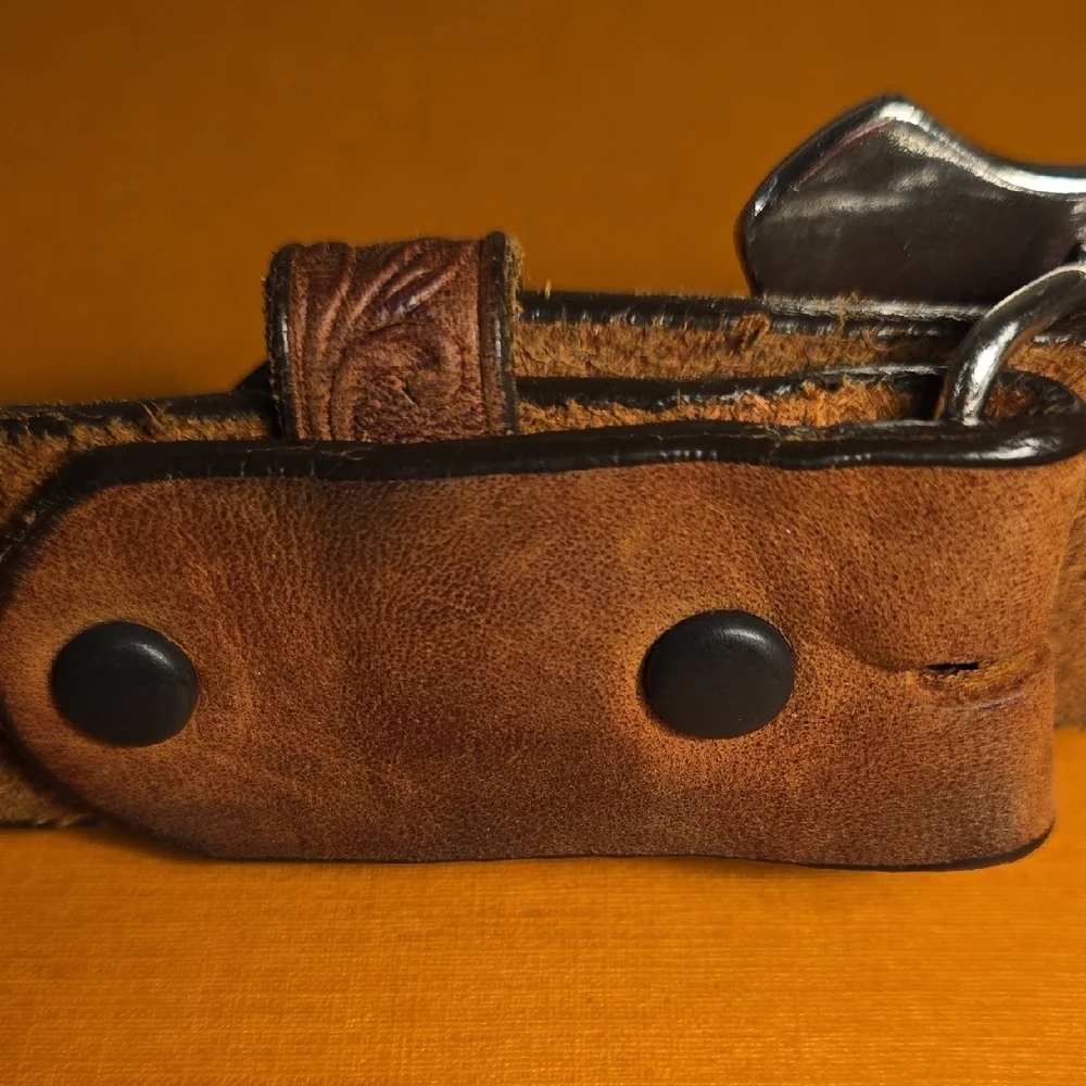 Tony Lama Kid's Leather Floral and Long Horn Belt